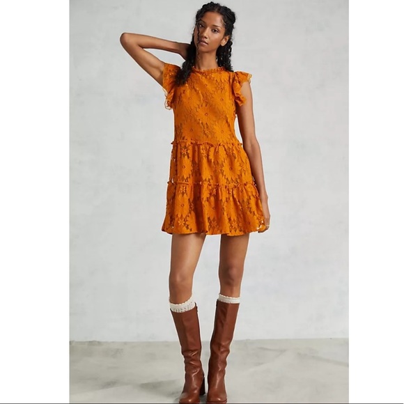 Anthropologie Dresses & Skirts - ANTHROPOLOGIE: Golden Floral Lace Dress